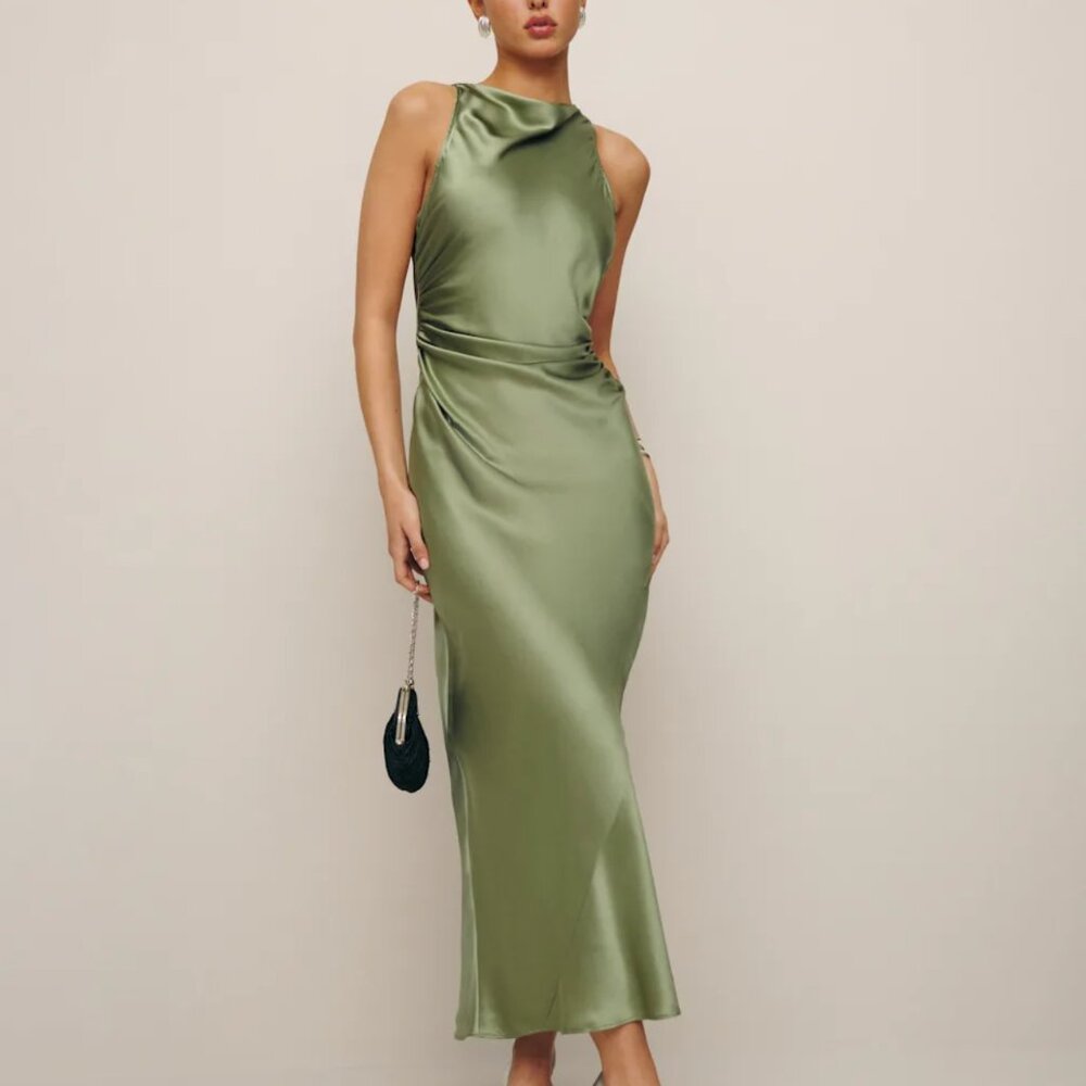 Reformation Petites Casette Silk Dress - Artichoke - 0P